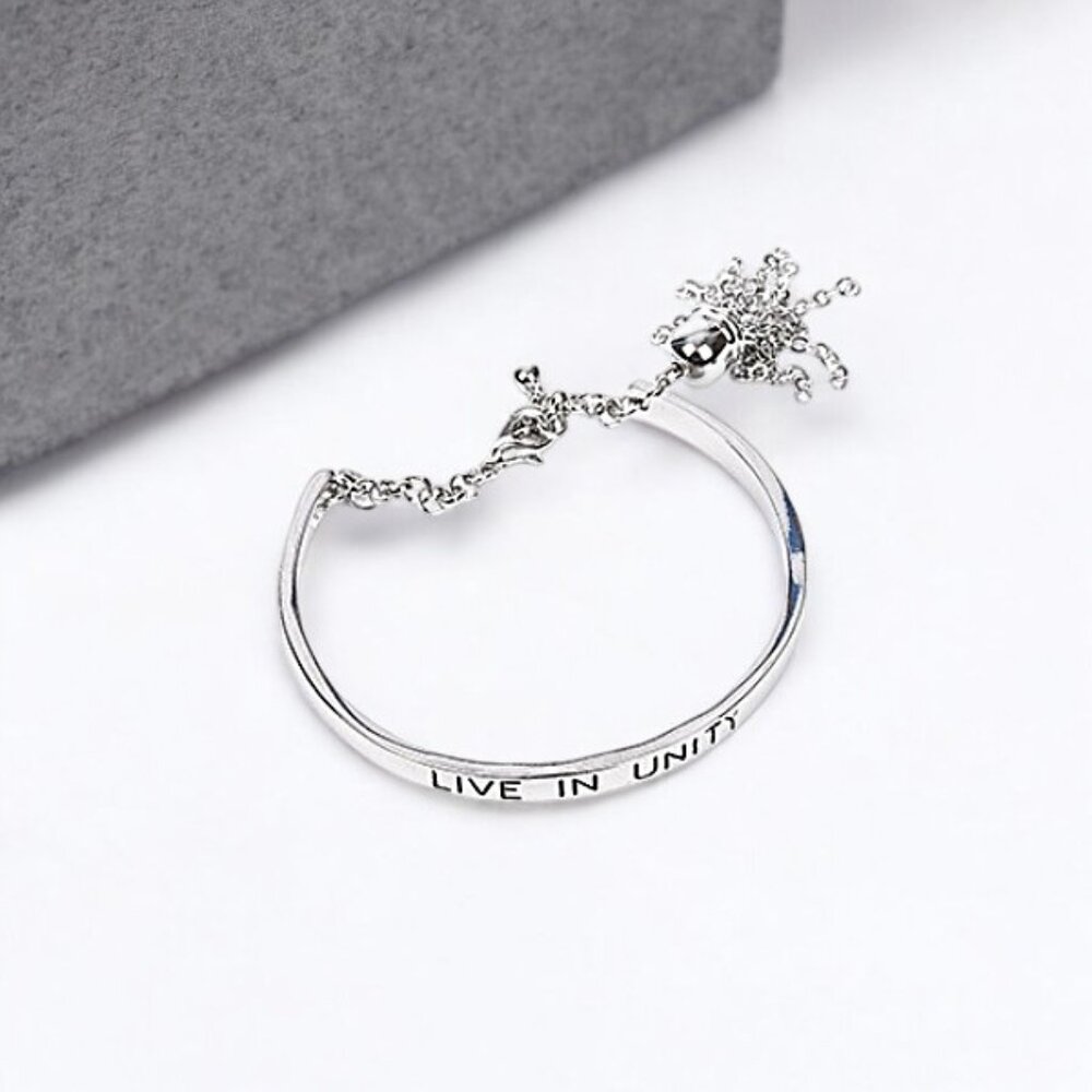 Silvertone Live In Unity Chain Tassell Link Metal Cuff Bracelet